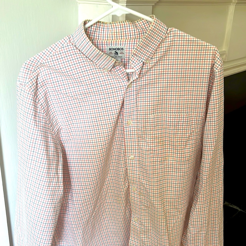 Bonobos Checkered Orange Blue Button Down Medium shirt